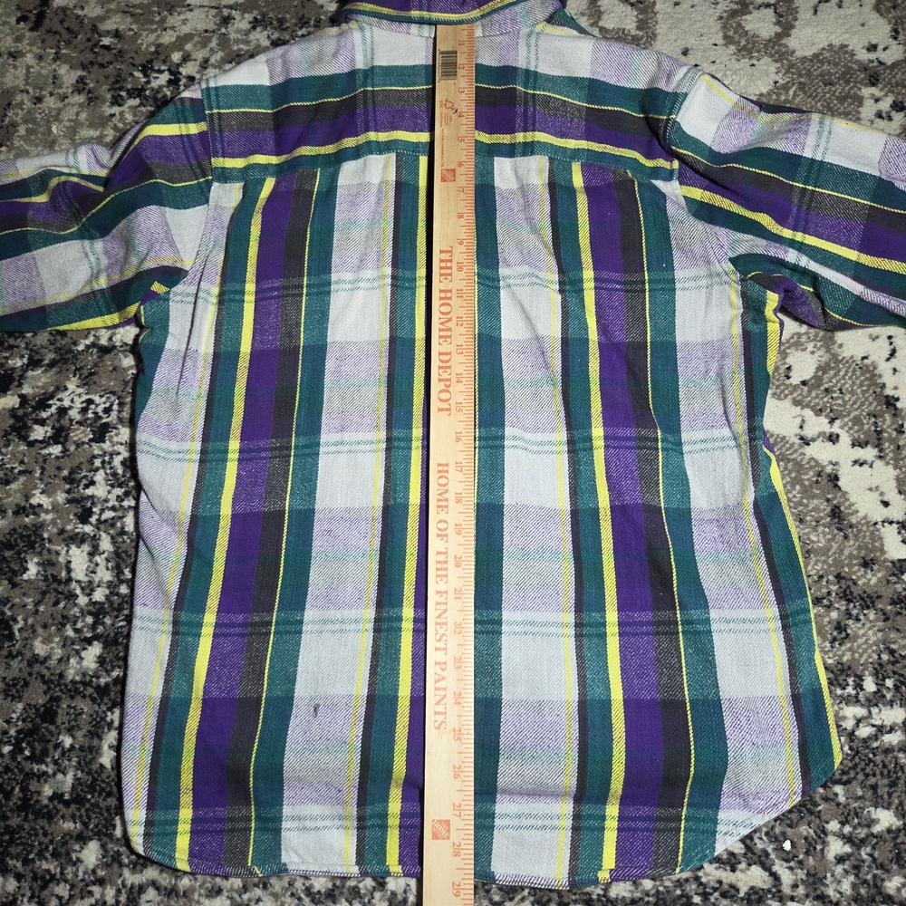 Coleman Mens Flannel Shirt Large L Plaid Cotton Purple Yellow Green Long Sleeve - Picture 9 of 9